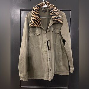 Anthropologie Utility Jacket with Zebra Fur Collar